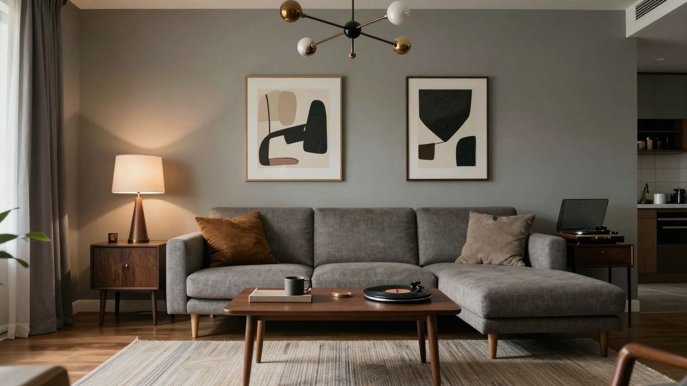 Mid-century modern Airbnb living room decor