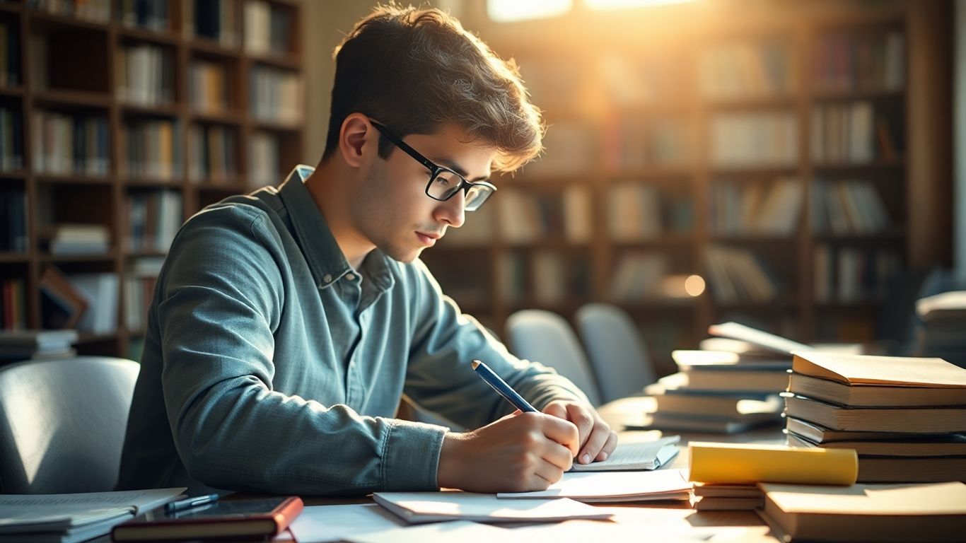 Student writing for TOEFL exam