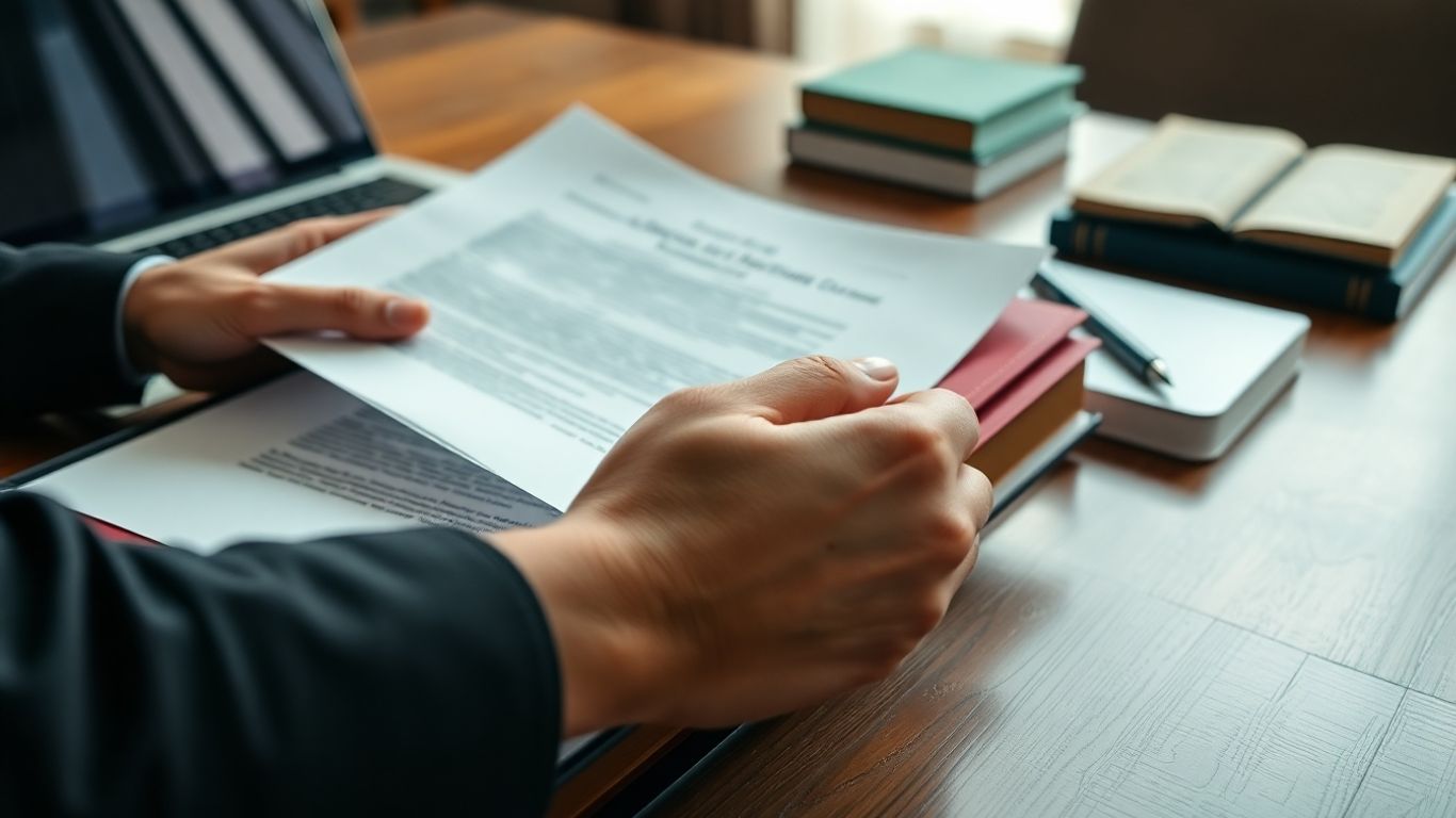 Persoană arhivând documente de drepturi de autor pe birou