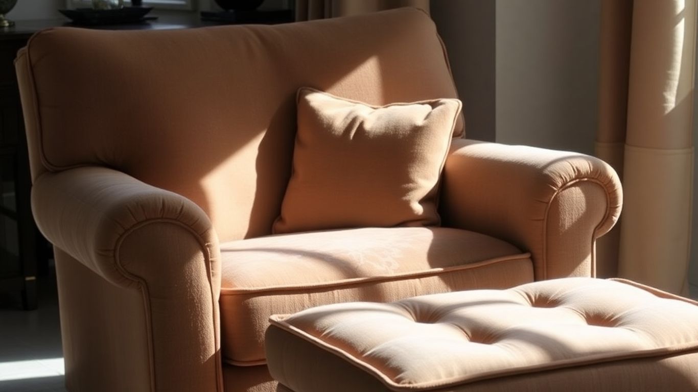 Plush overstuffed armchair and ottoman set for ultimate comfort.