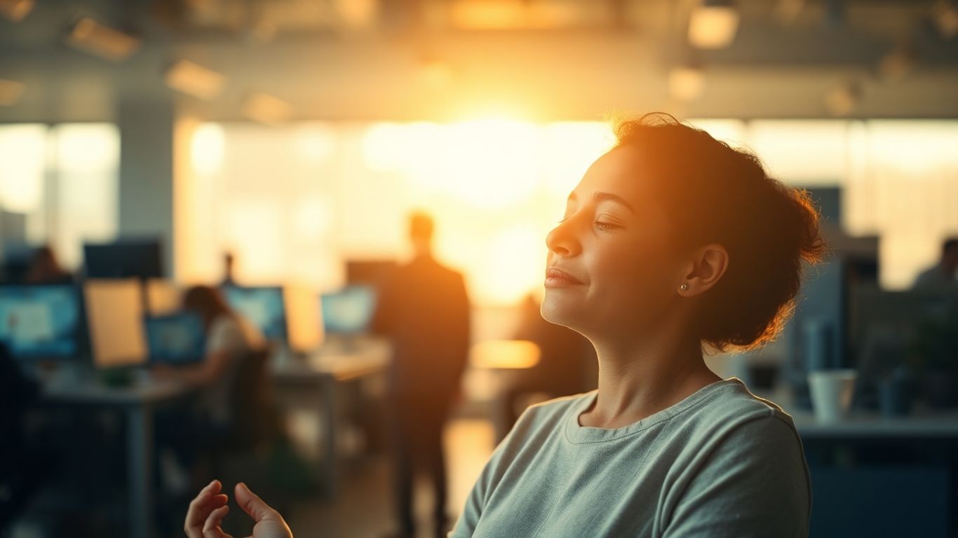 Person meditating peacefully, stress relief concept.