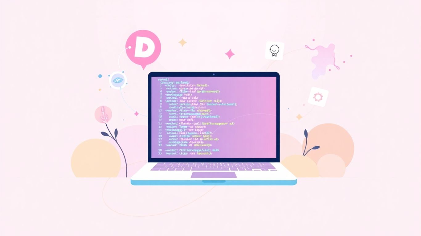 Creative coding app interface with pastel colors and modern design.