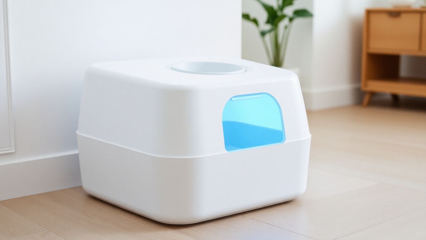 Smart cat litter box with a soft blue light.