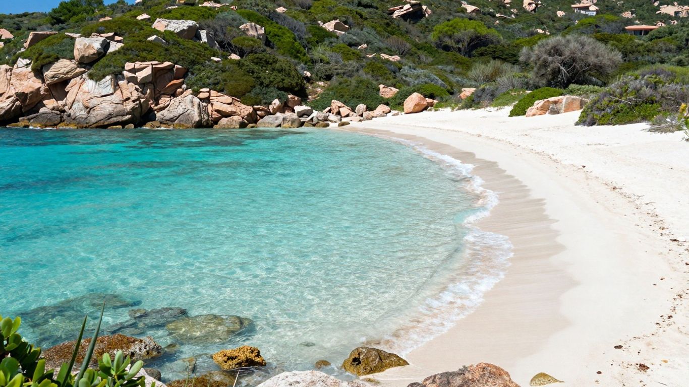 Beautiful Sardinian beach with turquoise water and white sand.