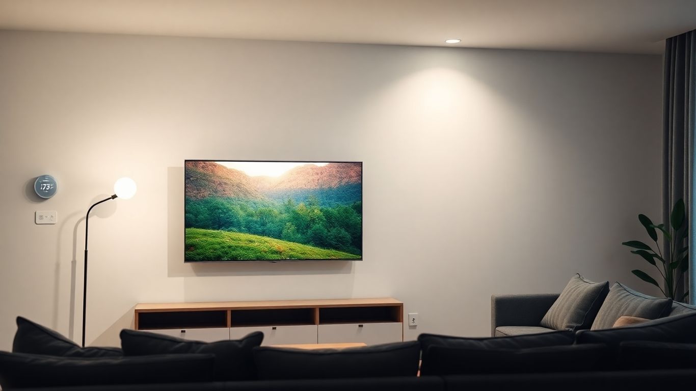 Televizor modern cu economie de energie în camera de zi.