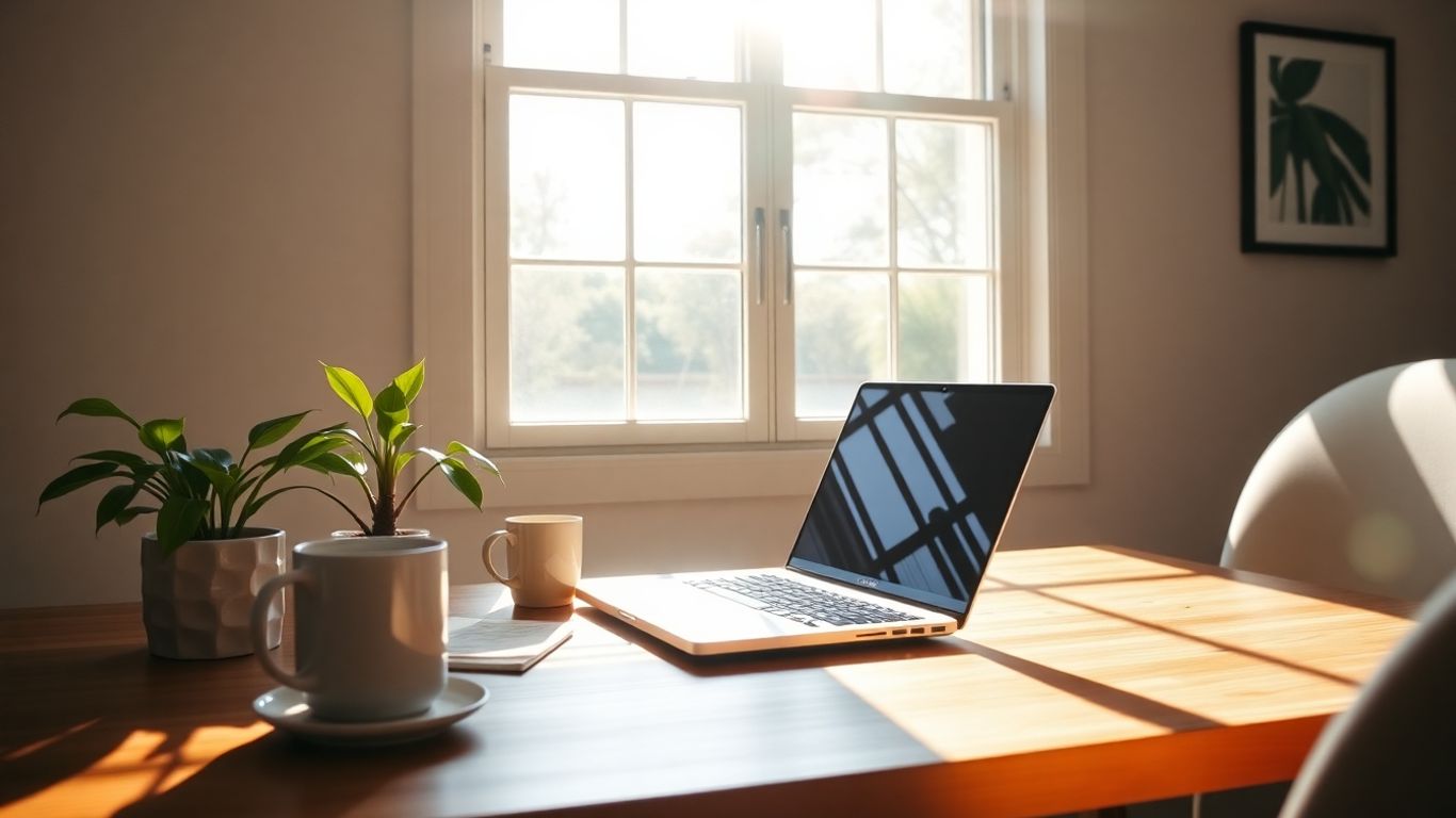 Australian person working remotely from home office.