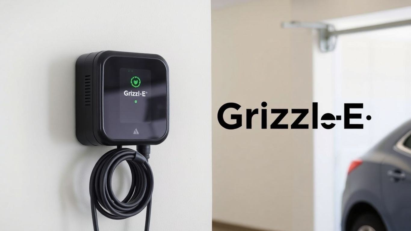 Grizzl-E EV Charger mounted on a garage wall.