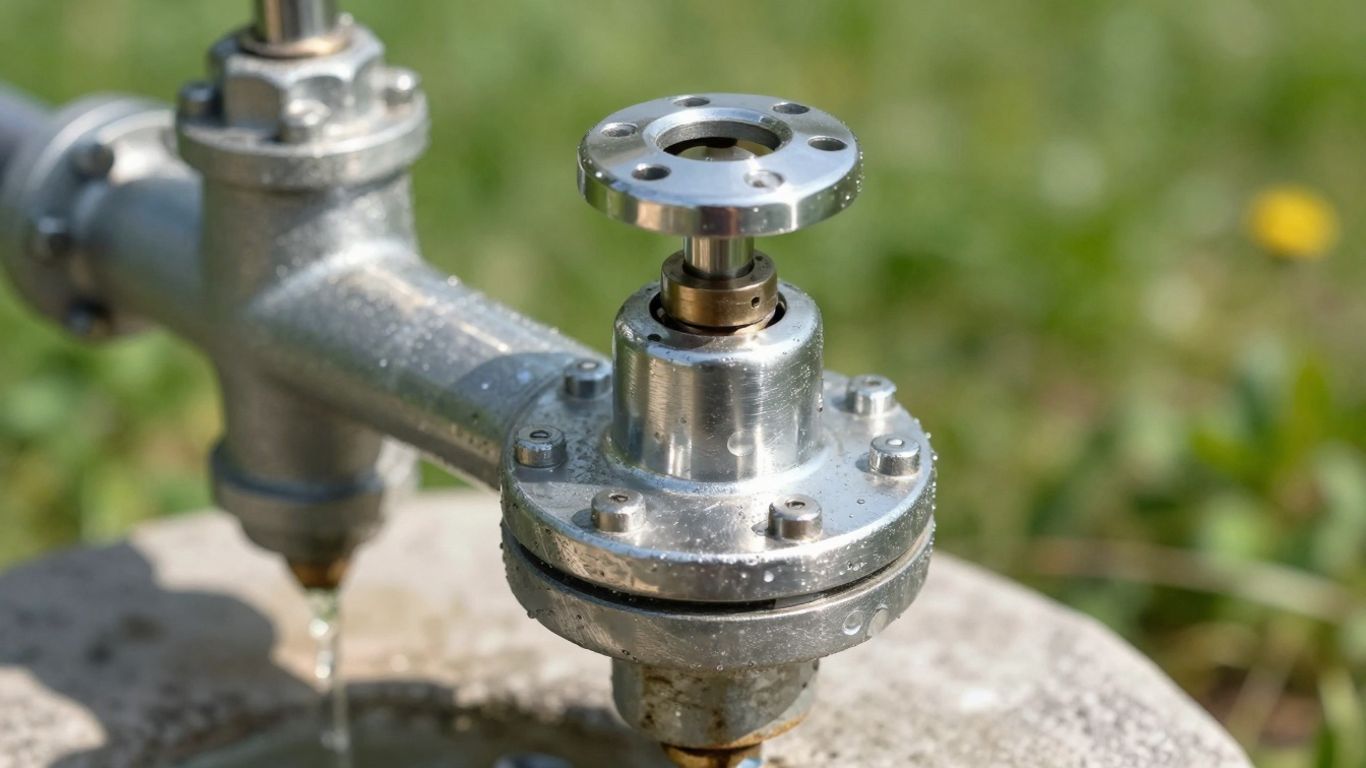 New well seal with clean water and greenery.