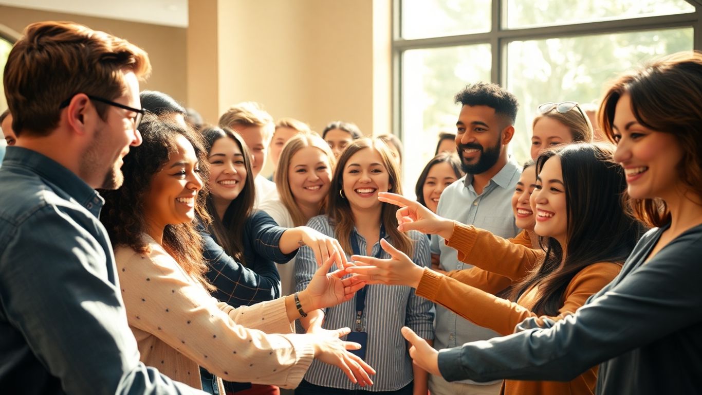 People connecting in a supportive community setting.