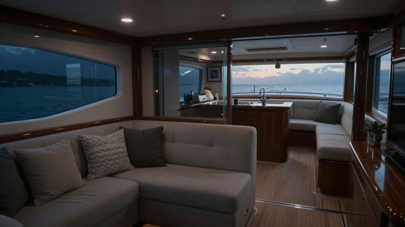 Luxurious interior of a 40-foot yacht with comfortable seating.