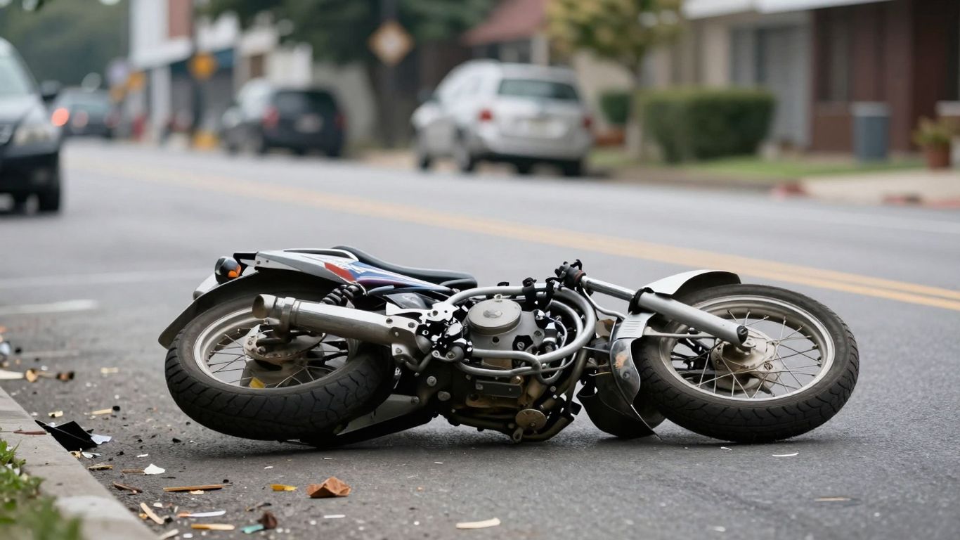 Damaged motorcycle after a hit-and-run accident.