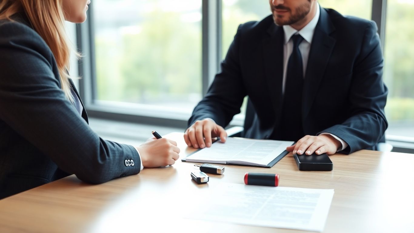 Lawyer consulting client about car accident case
