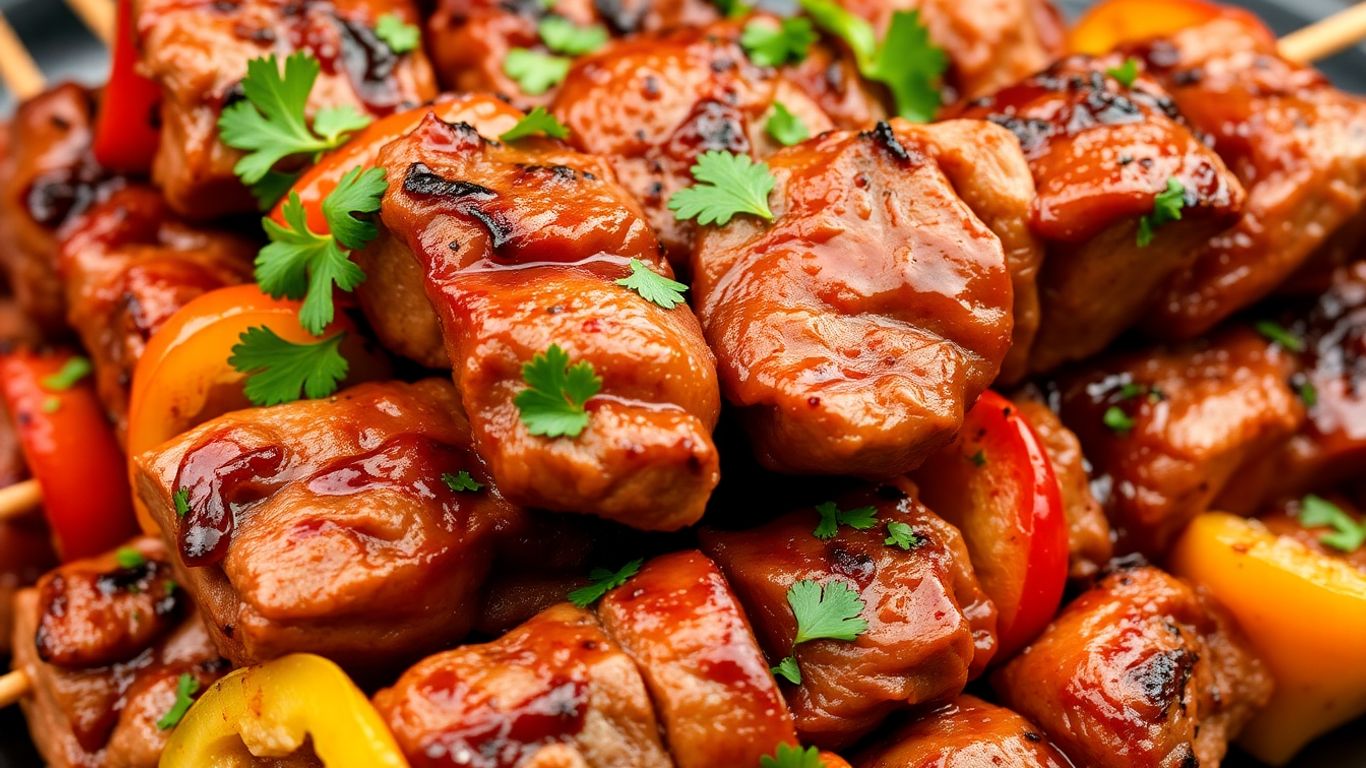 Succulent grilled lamb kebab with peppers, London's finest.