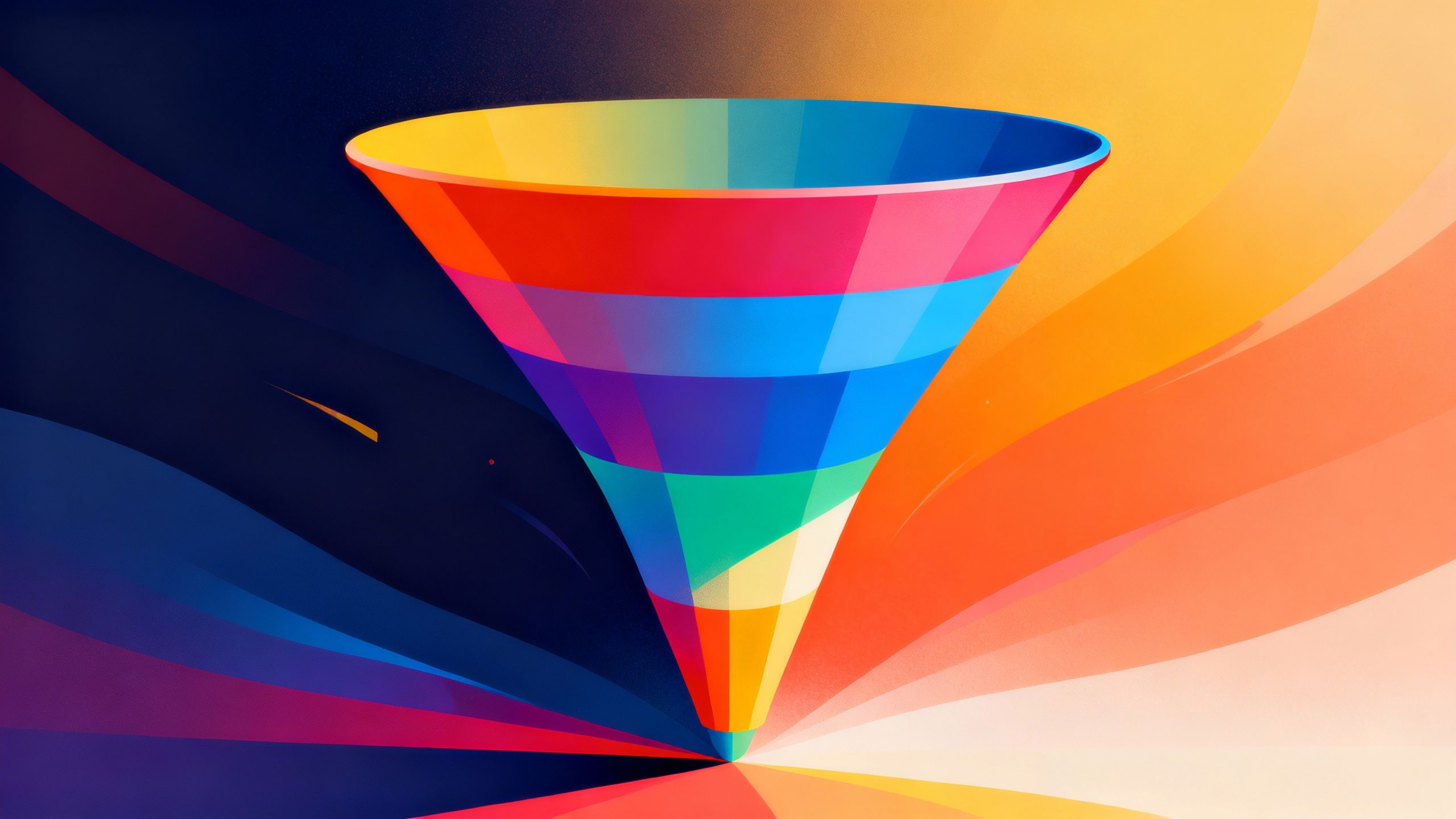 Digital art of a stylized sales funnel in abstract colors.
