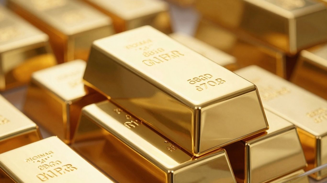 Lingots d'or brillants empilés dans un coffre-fort.
