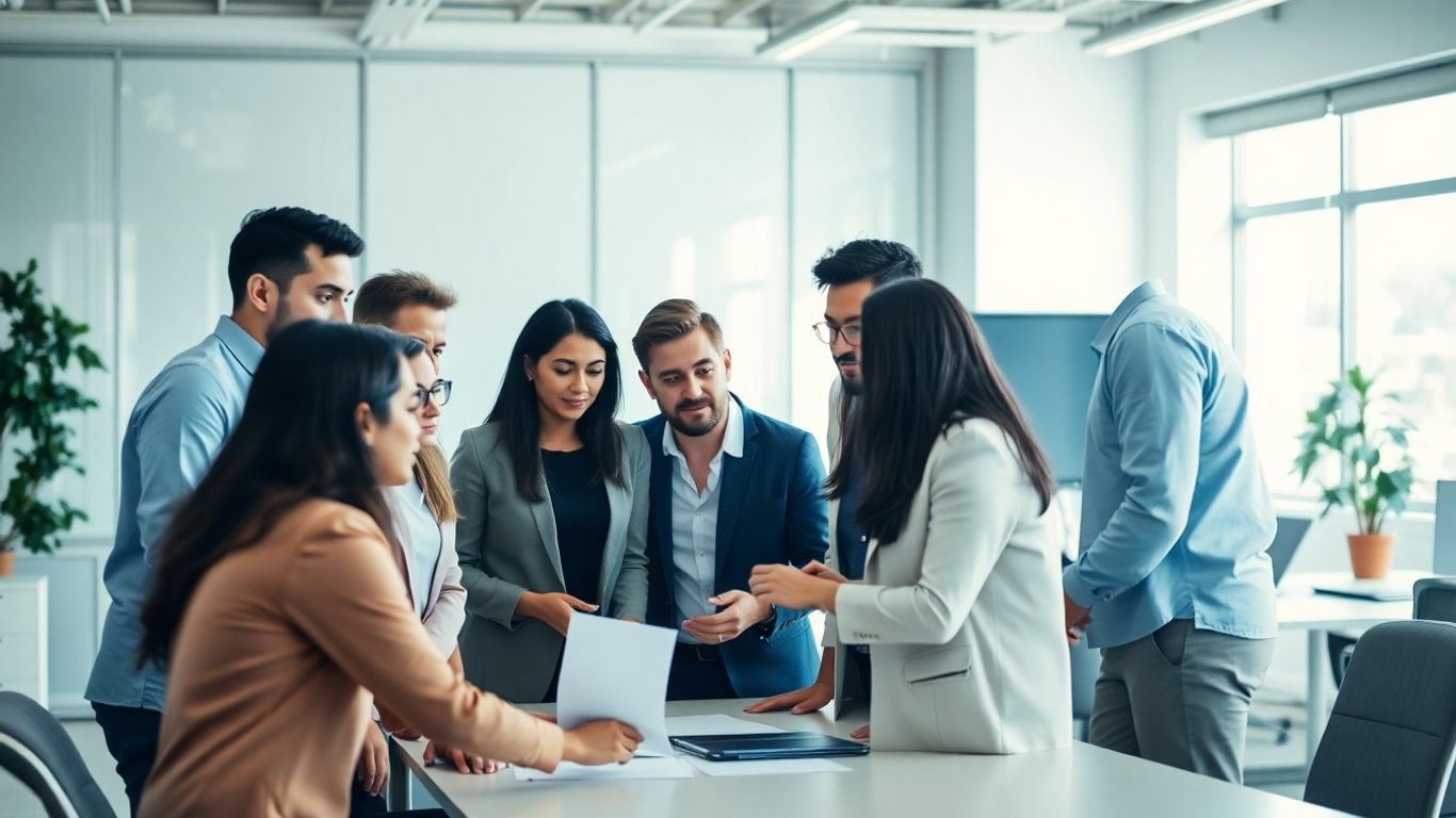 Team members looking disconnected during a work activity.