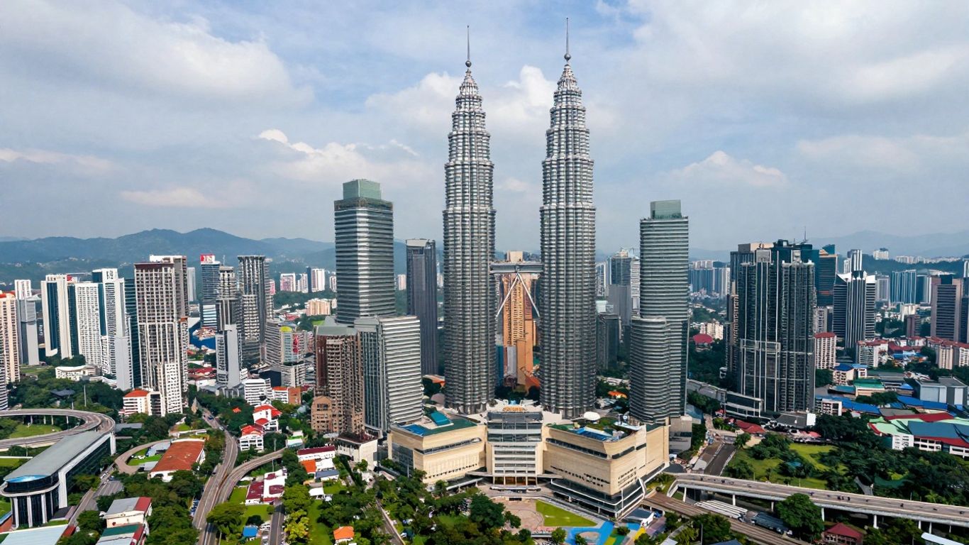 Kuala Lumpur skyline with Petronas Towers and airport.