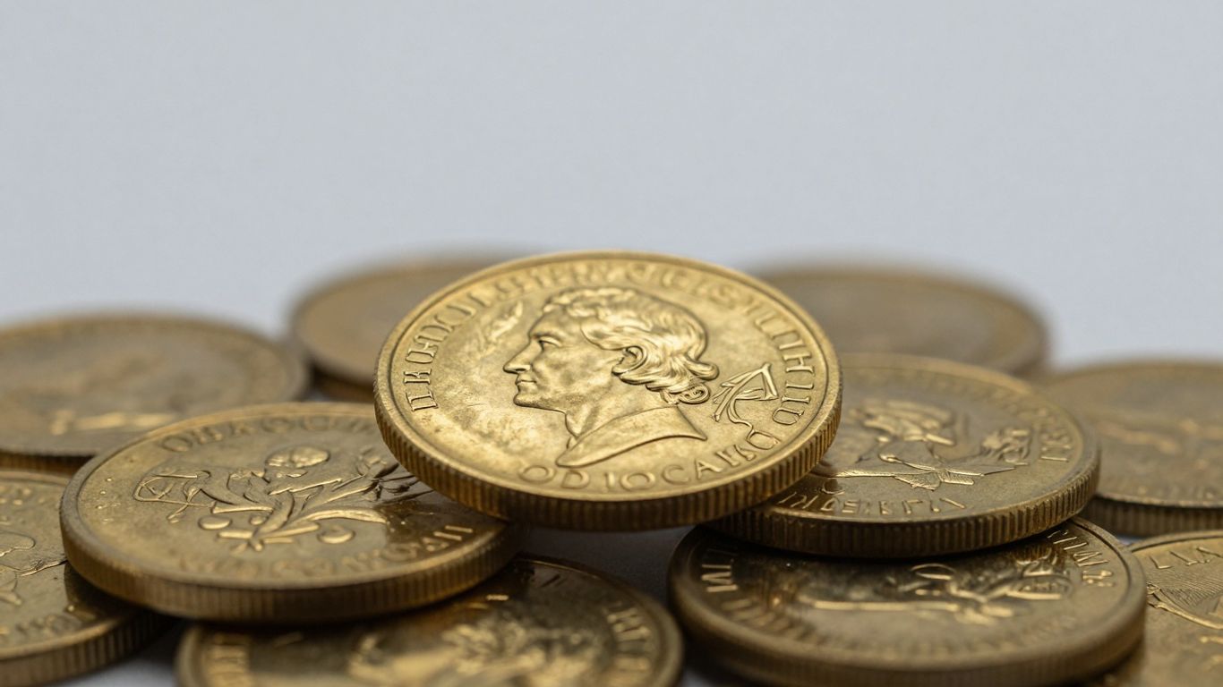 Gold Philharmonic coins stacked and gleaming.