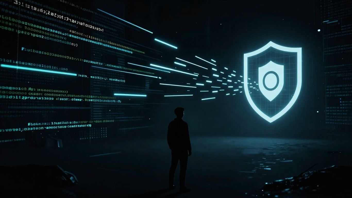 Scut digital protejând împotriva atacurilor cibernetice.