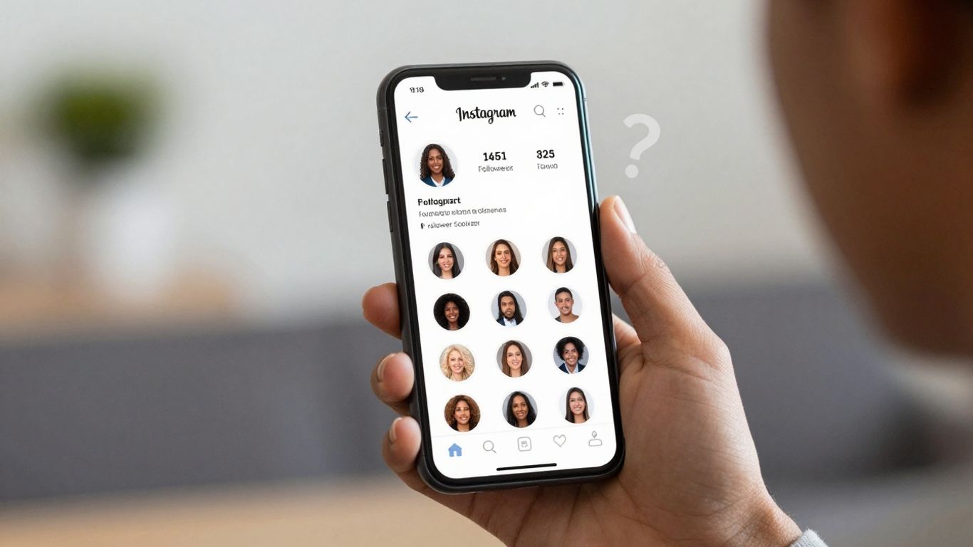 Instagram profile with many followers and a question mark.