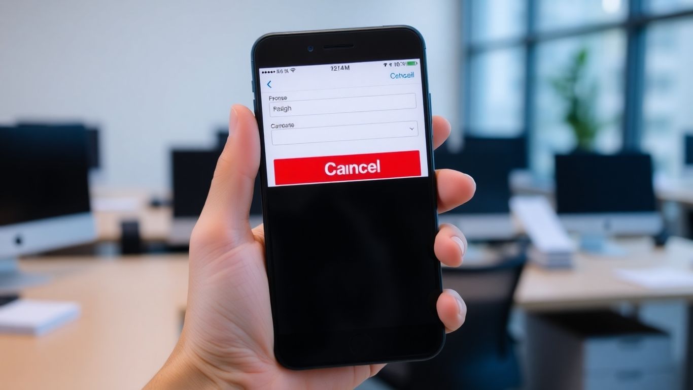 Mano cancelando un servicio en un teléfono móvil.