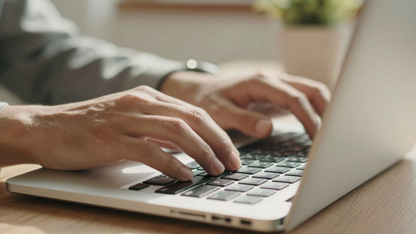 Personne tapant sur un clavier d'ordinateur portable.
