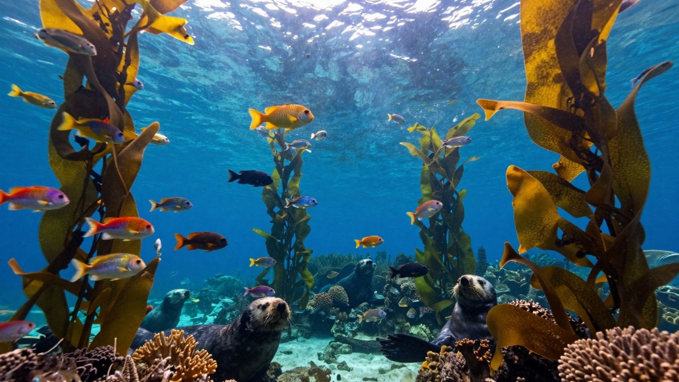 Monterey Bay Aquarium mit bunten Fischen und Meereslebewesen.