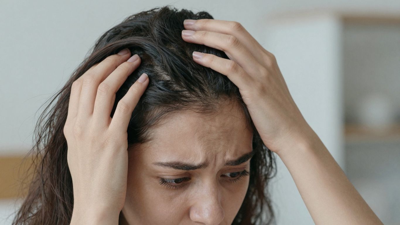 Young woman concerned about hair loss