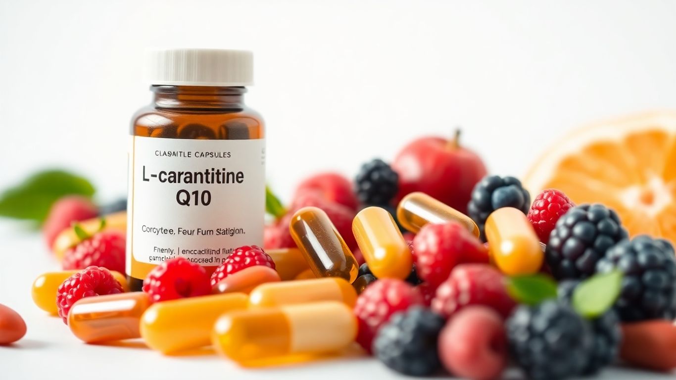L-carnitine en Q10 capsules met vers fruit