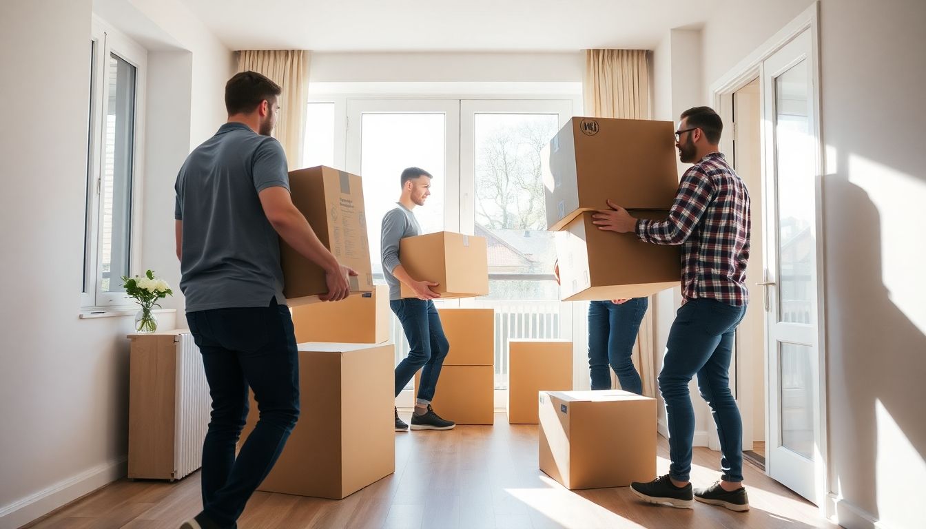 Team emptying an apartment in Brussels with care and efficiency.