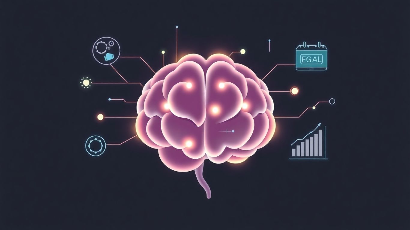 AI brain connecting to business growth and marketing icons.
