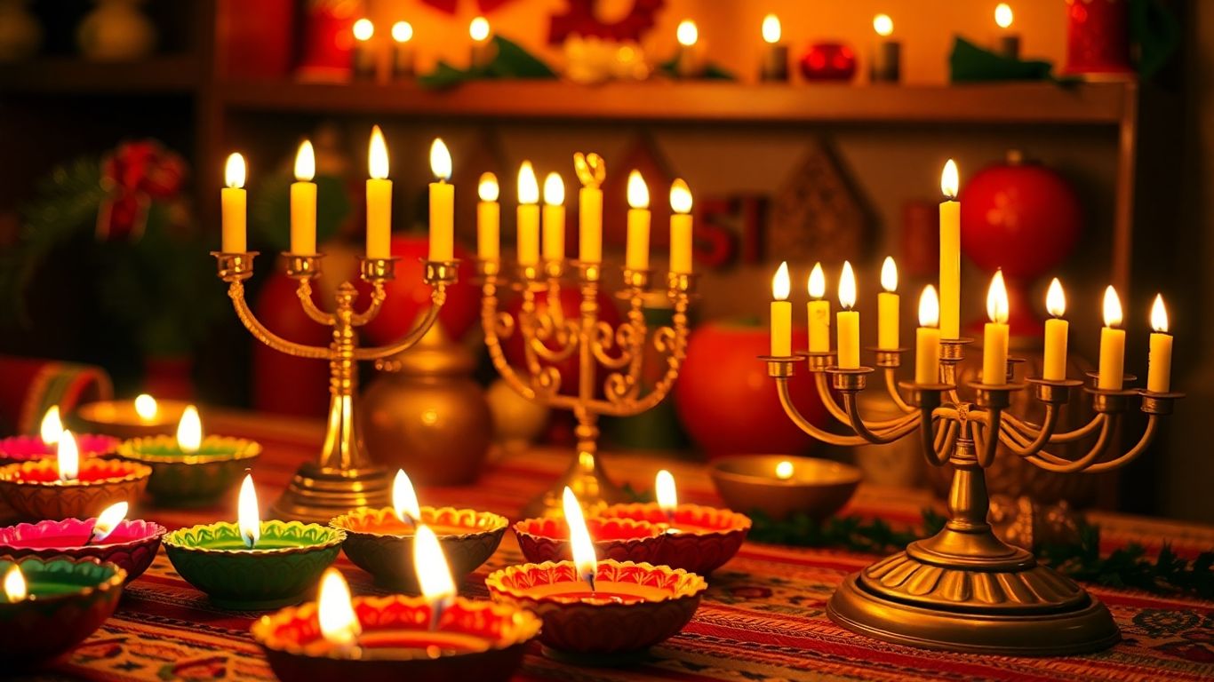 Diwali, Hanukkah, and Kwanzaa festive celebration.