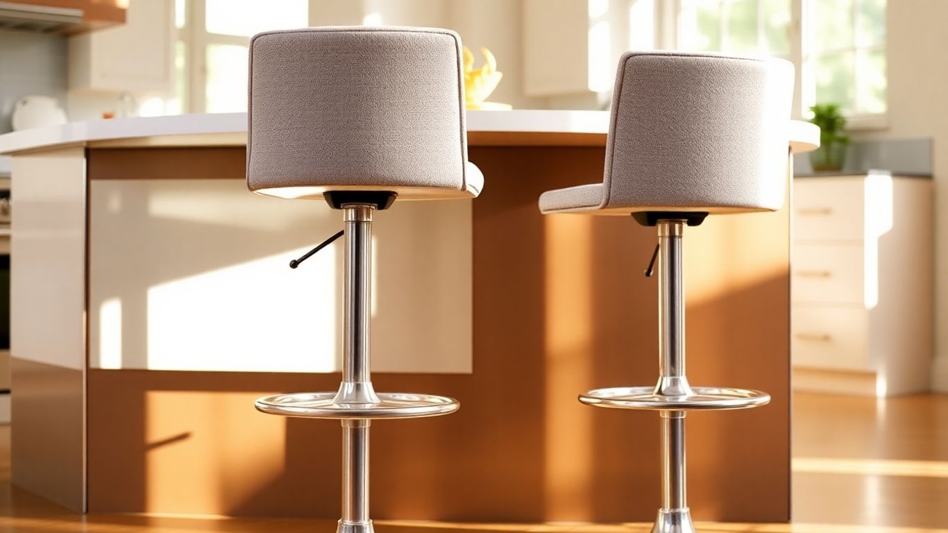 Stylish swivel counter stools with backs at a kitchen island.