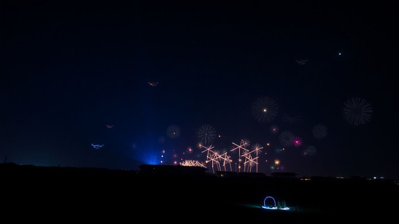 Bali festival drone show lights up the night sky.