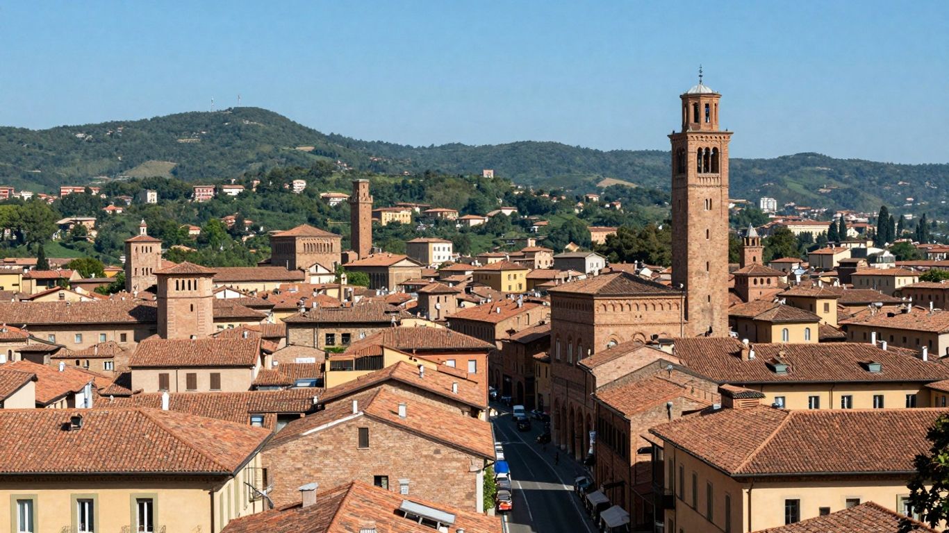 Vue de Bologne en voiture depuis les collines environnantes.