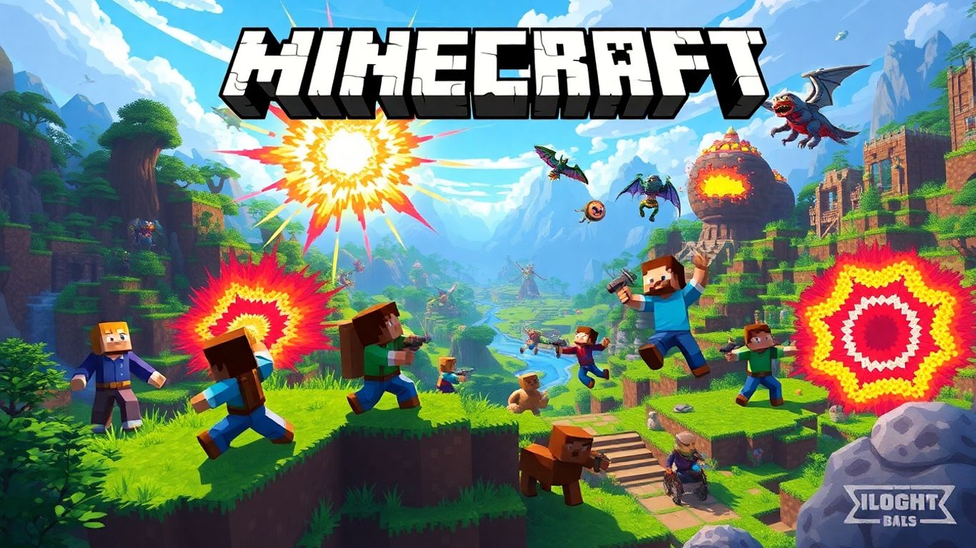 Minecraft characters exploring a vibrant, adventurous game world.