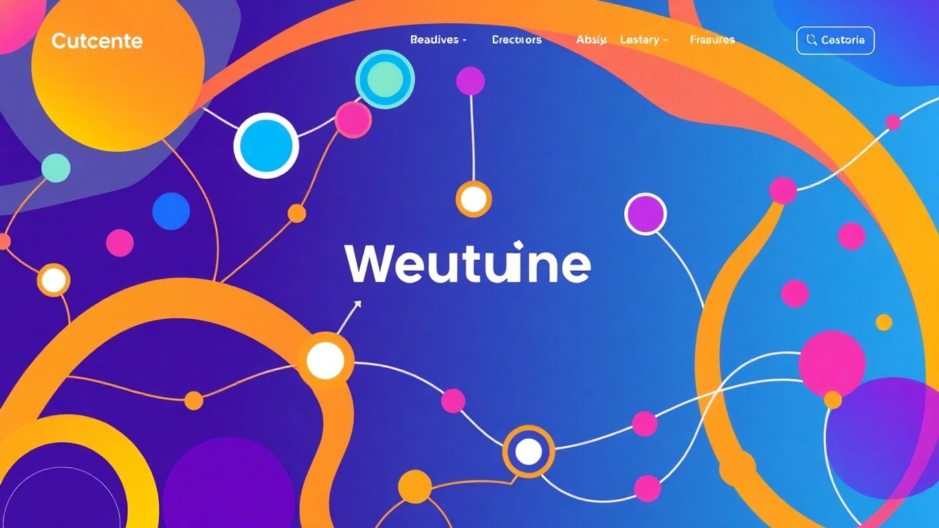 Website interface with flowing interconnected elements and bright colors.