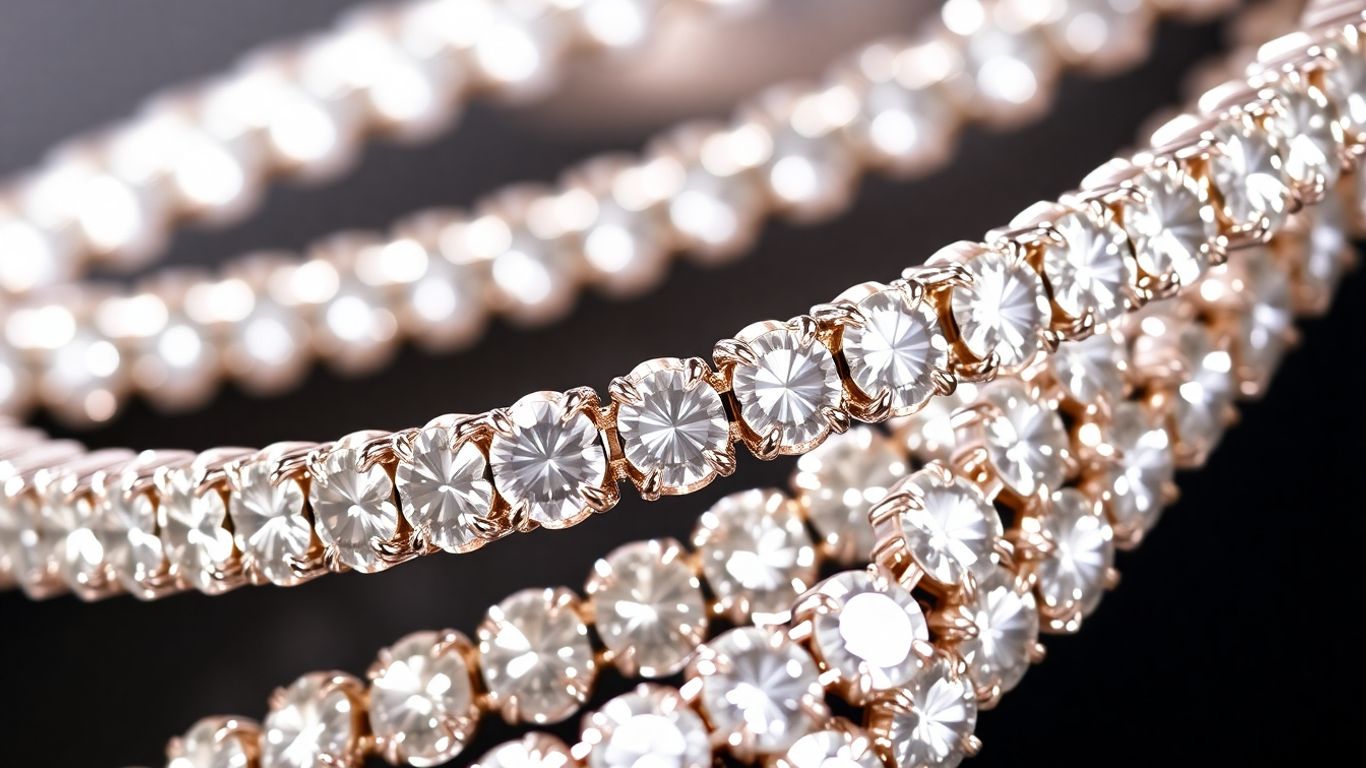 Sparkling diamond tennis bracelet on a wrist.