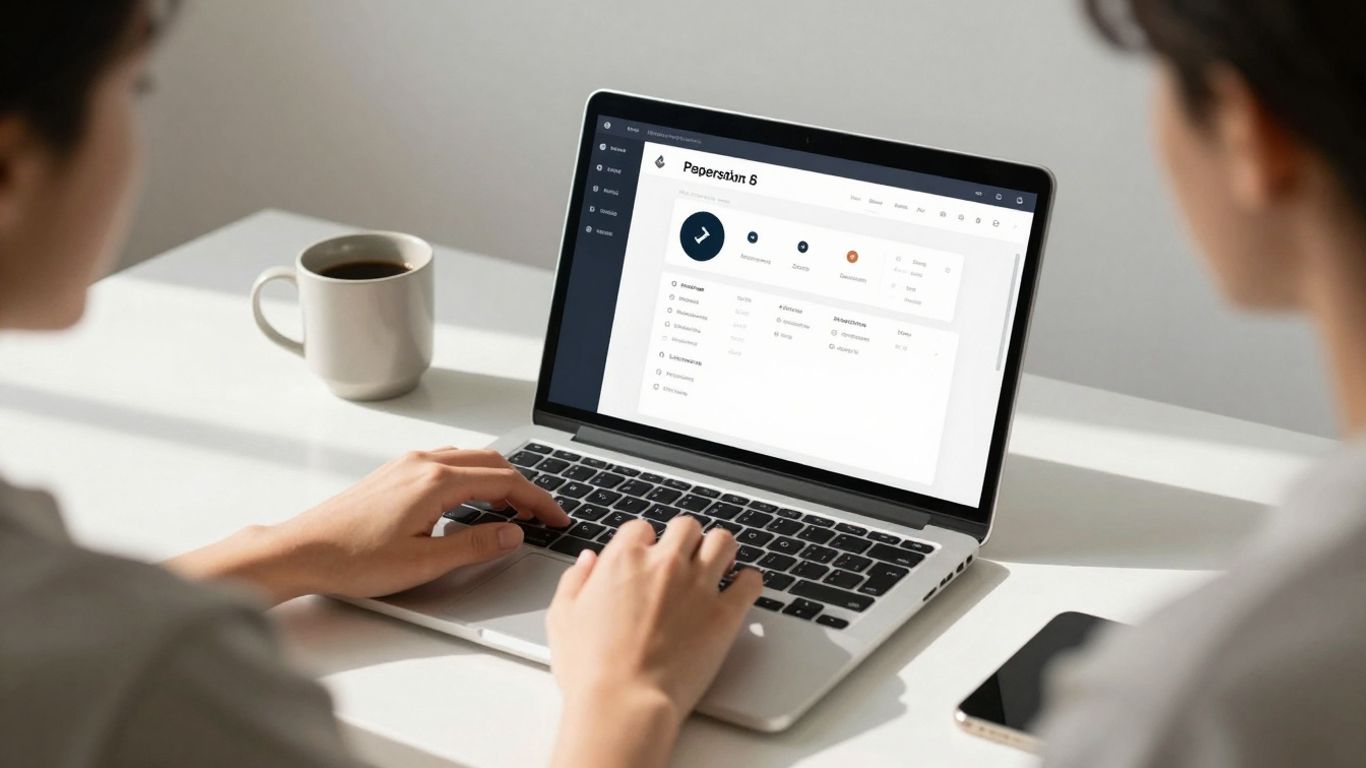 Productivity app on a laptop on a desk.