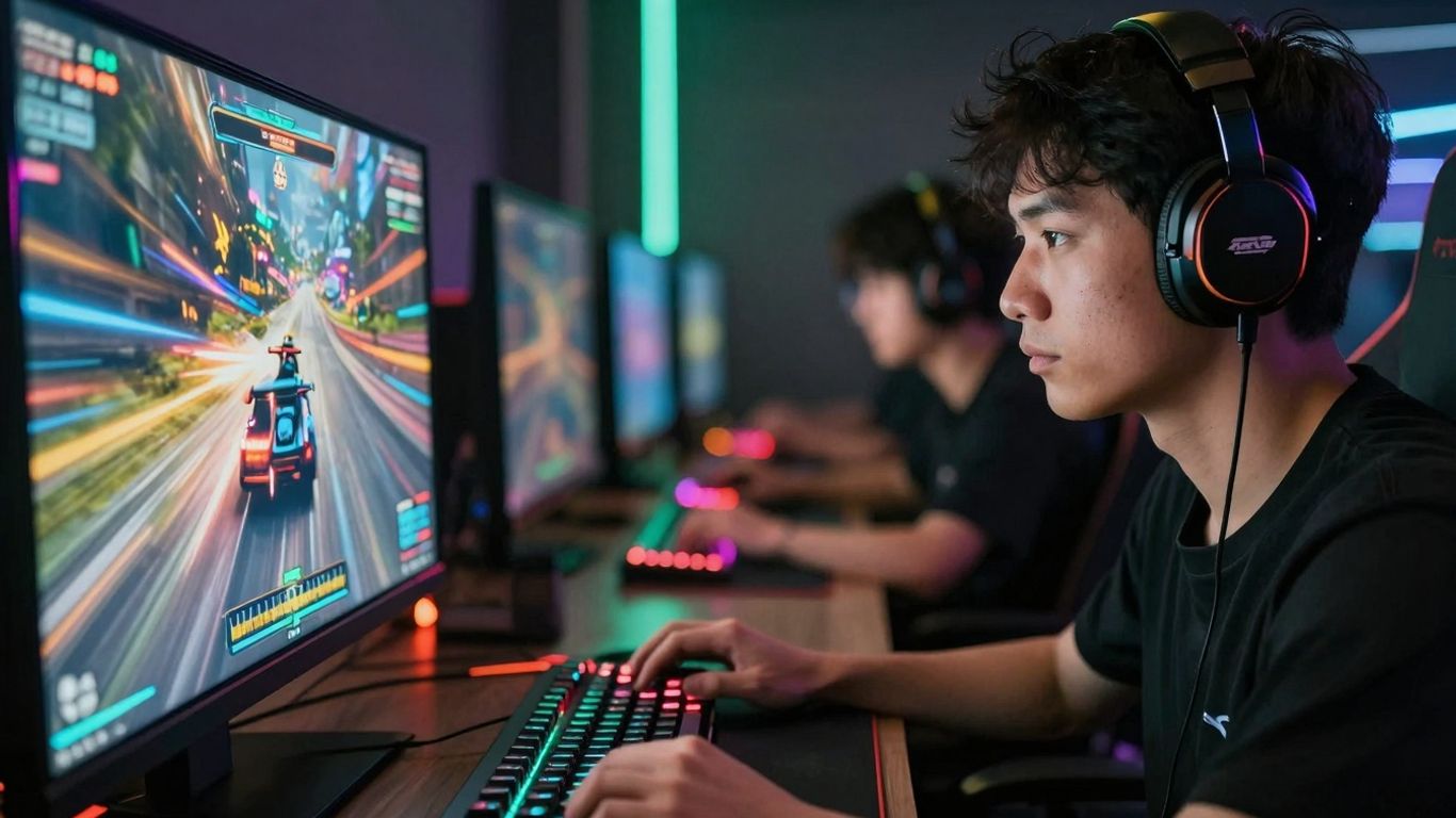 Gamer jogando com ping baixo em 2025.