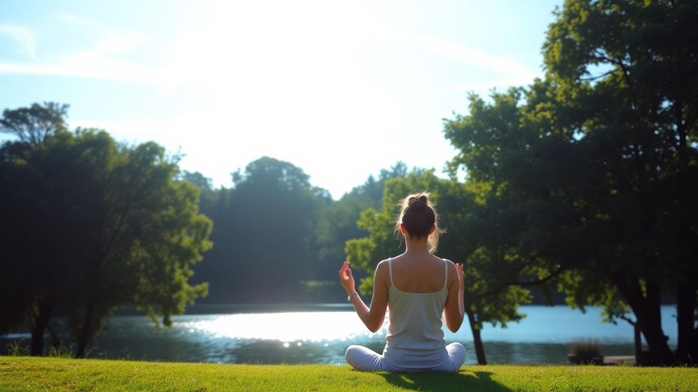 Person meditating peacefully in nature.