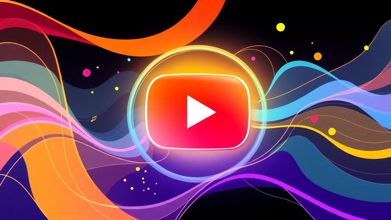 YouTube play button with energetic, flowing lines.