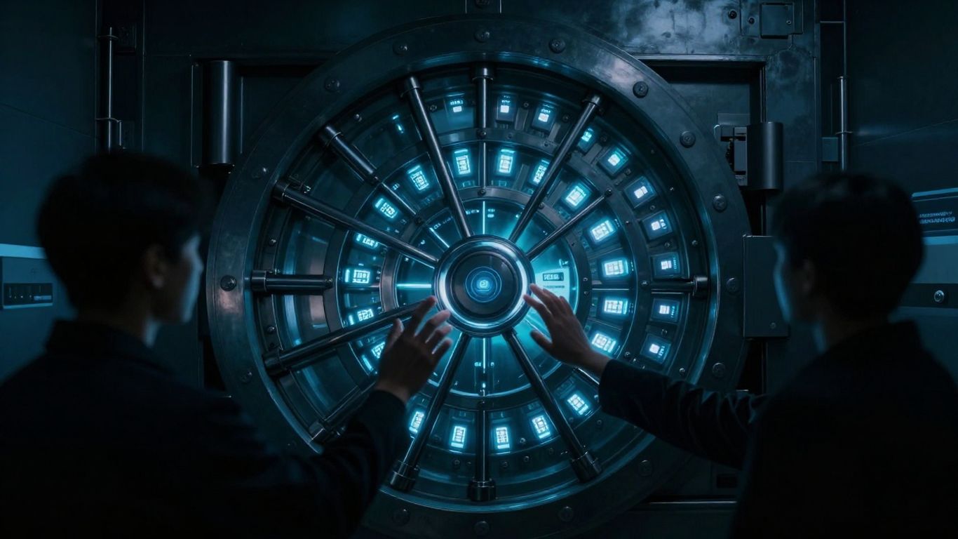 Secure vault with digital locks and user access points.