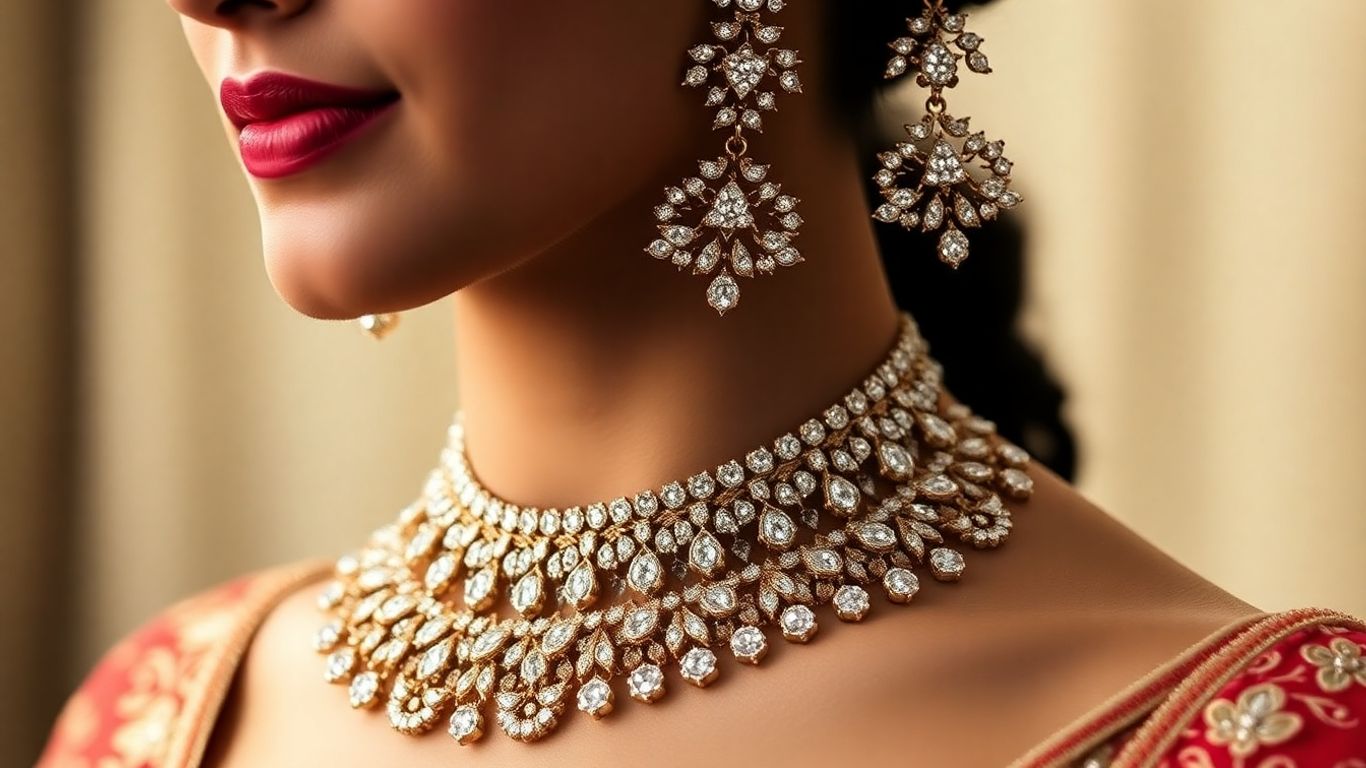 Woman wearing exquisite Polki jewellery set