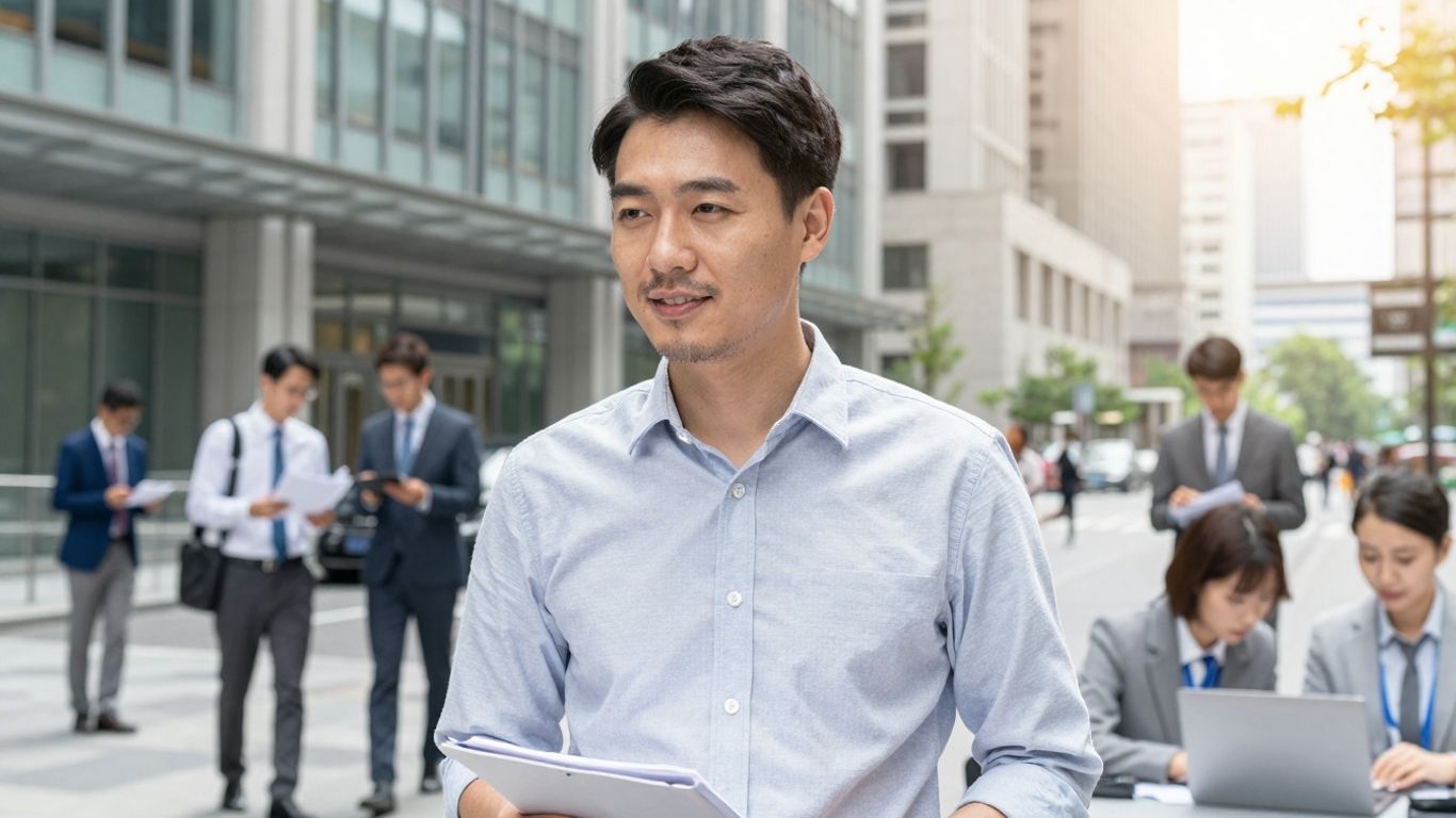 Oameni de afaceri interacționând în mediul urban dinamic.