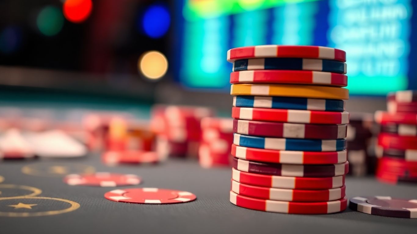Stack of colorful casino chips