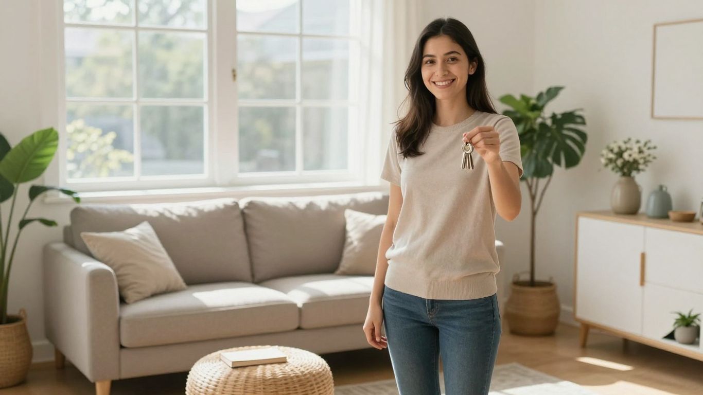 Casa con seguro, llaves y sonrisa.