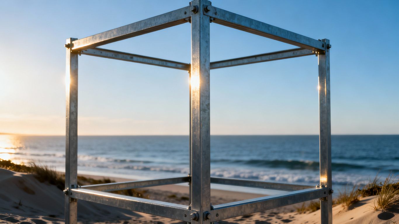 Metal framing structure in a coastal environment.