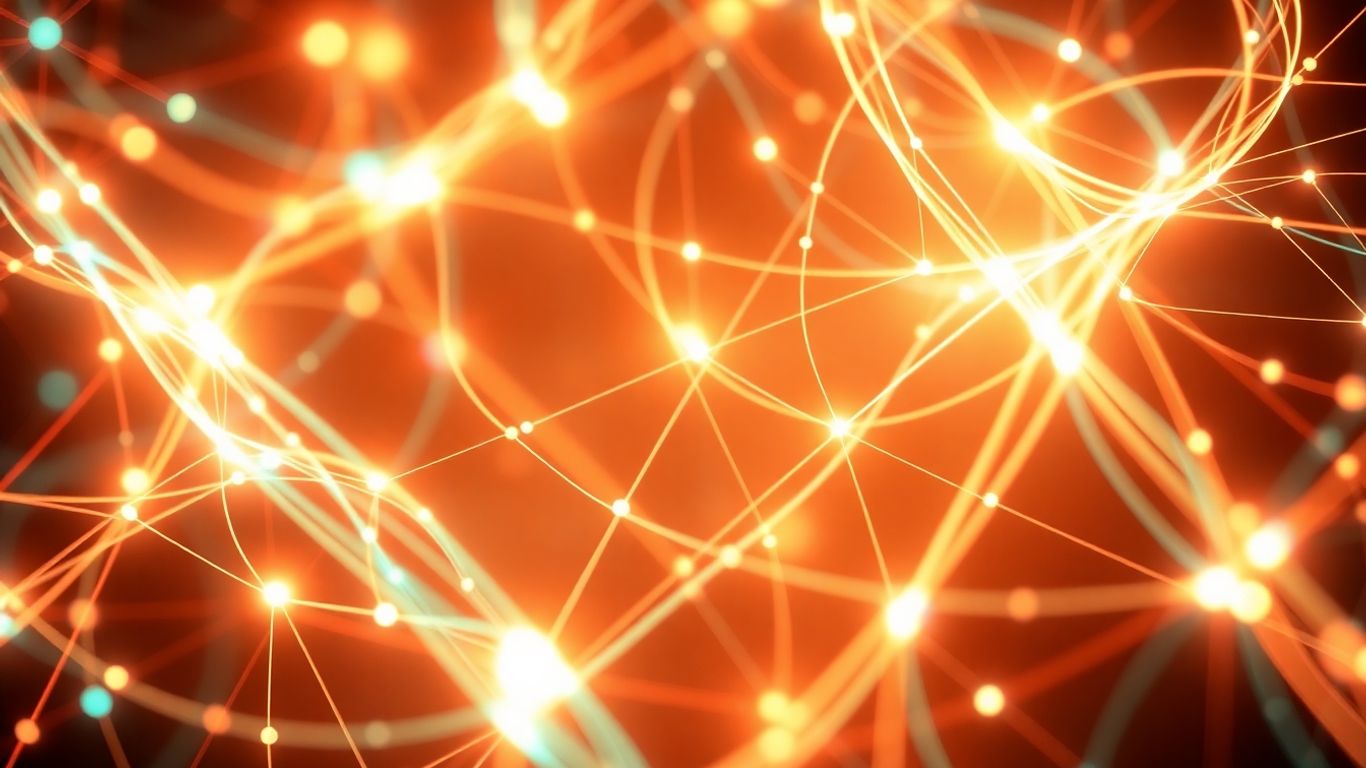 Glowing digital threads weaving an intricate online pattern.