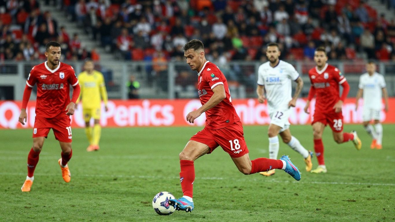 Serie B football match in action on the pitch.